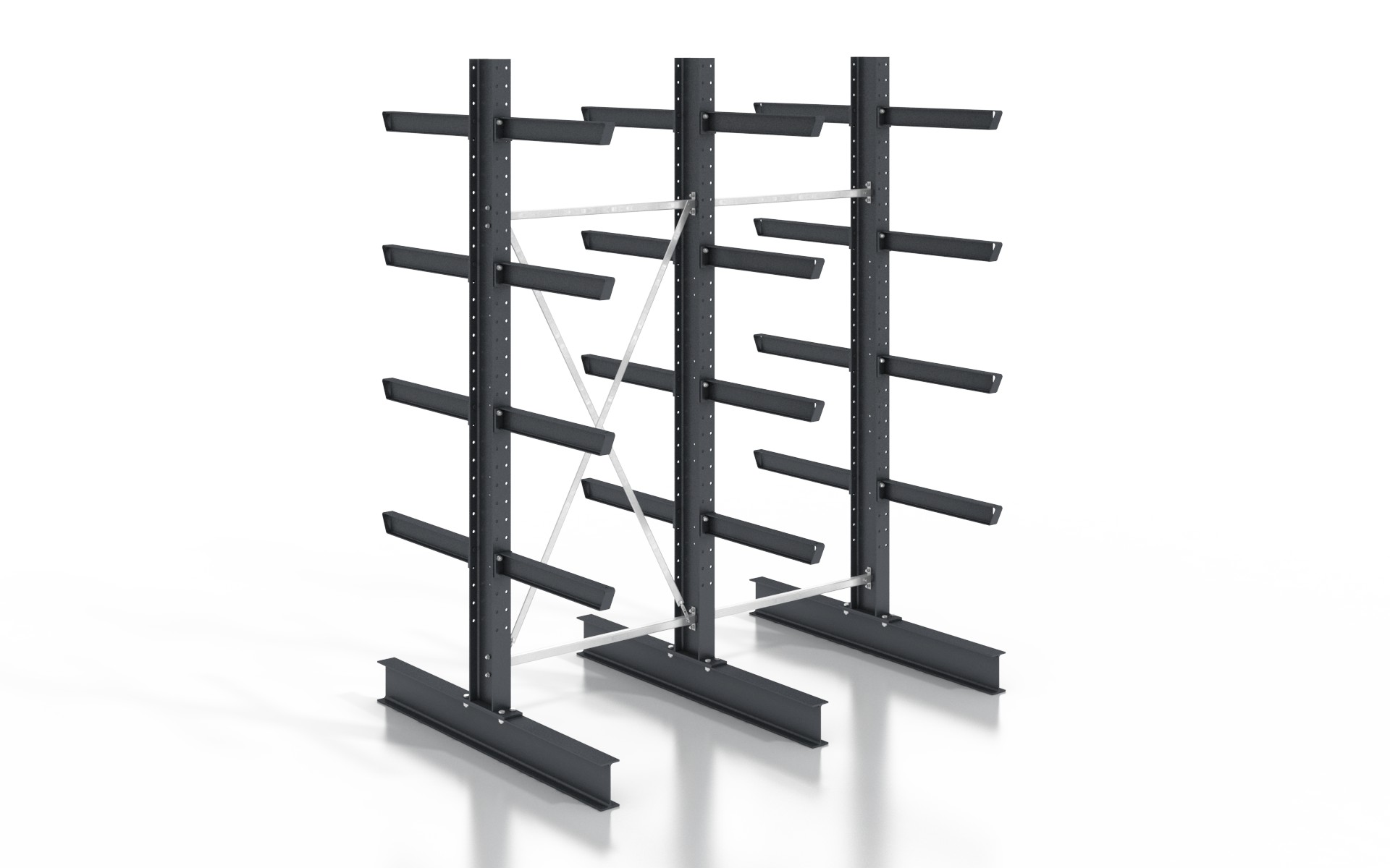 Kragarmregal doppelseitig 2,56 m – 315 cm | 80 cm Nutztiefe | 500 kg pro Arm | BLT